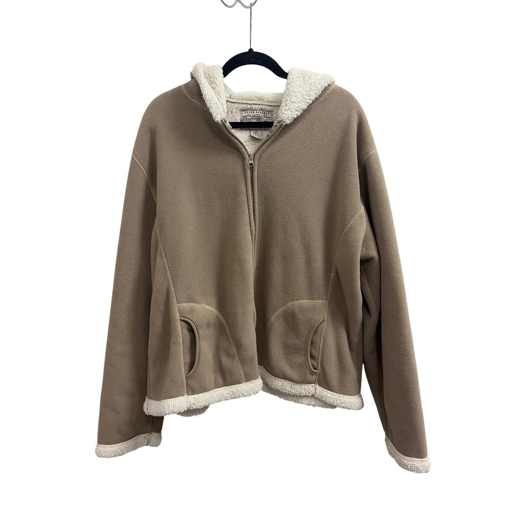 Full Zip Hoodie Sherpa Lined Gorpcore Seven Apparel 1XL‎ Taupe Fleece Jacket